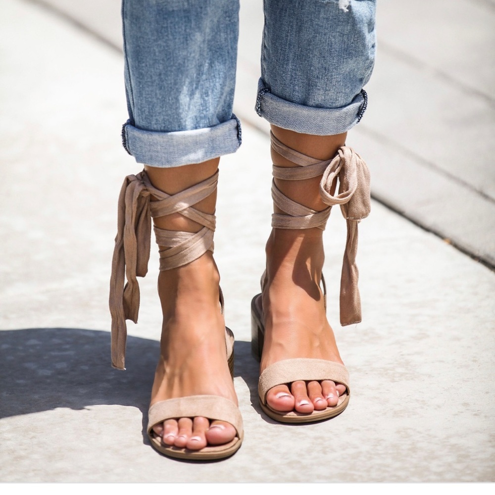 Never worn Faye Ankle Wrap Heeled Sandals- Taupe